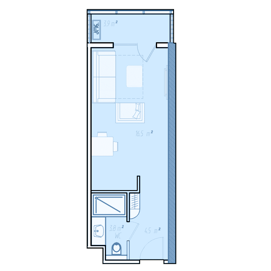 Studio, 32.5 m², Floor 19