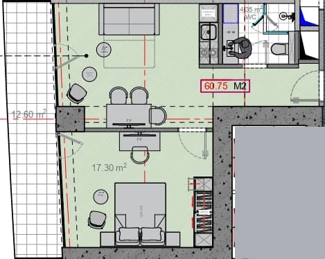 {{roomApartmentOrStudio}}, 60.75 მ², 43 სართული, Alliance Centropolis ბათუმში