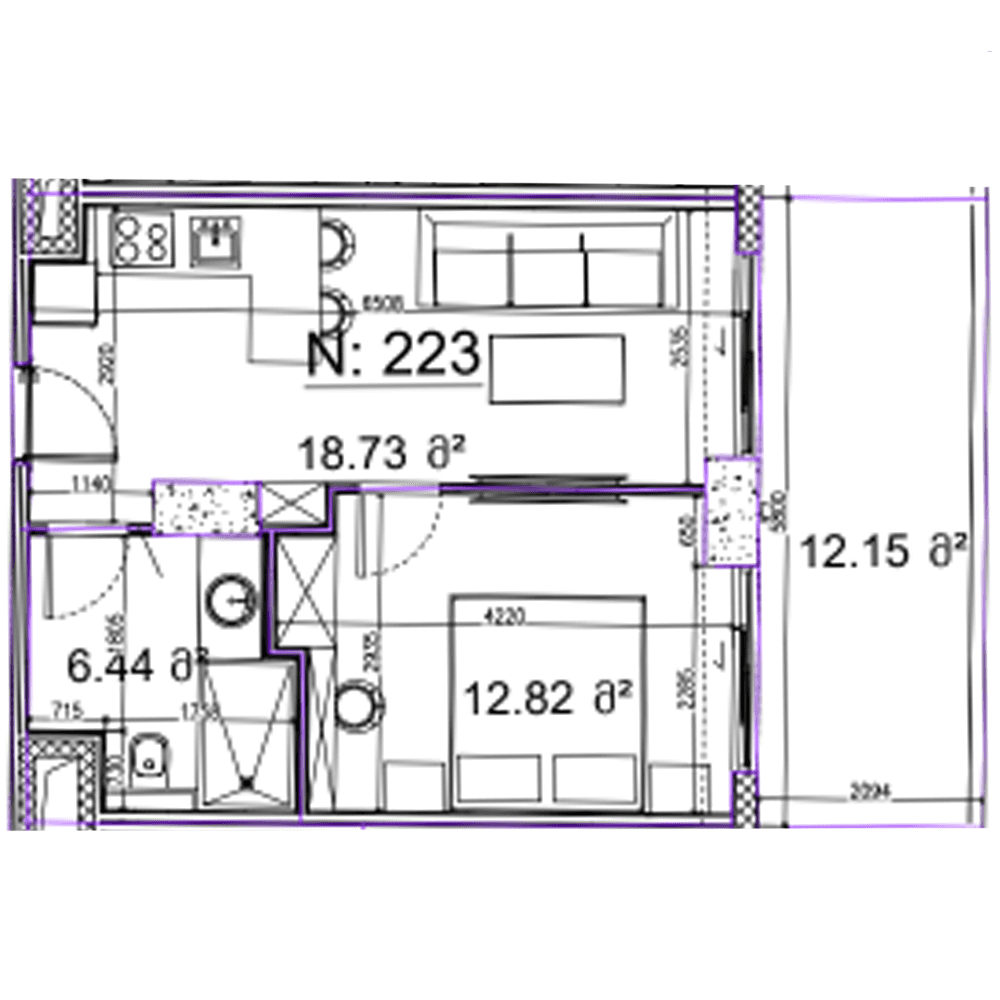 1-room, 50 m²