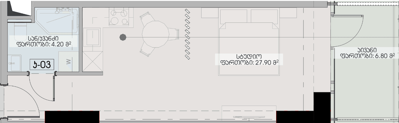 {{roomApartmentOrStudio}}, 38.9 მ², 13 სართული, Geuz Towers ბათუმში