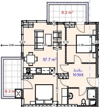 {{roomApartmentOrStudio}}, 74.3 მ², 5 სართული, Aquapark Residence ბათუმში