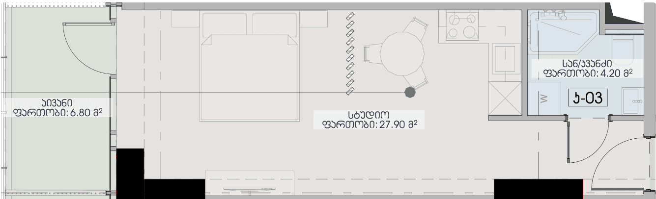 {{roomApartmentOrStudio}}, 38.9 მ², 13 სართული, Geuz Towers ბათუმში