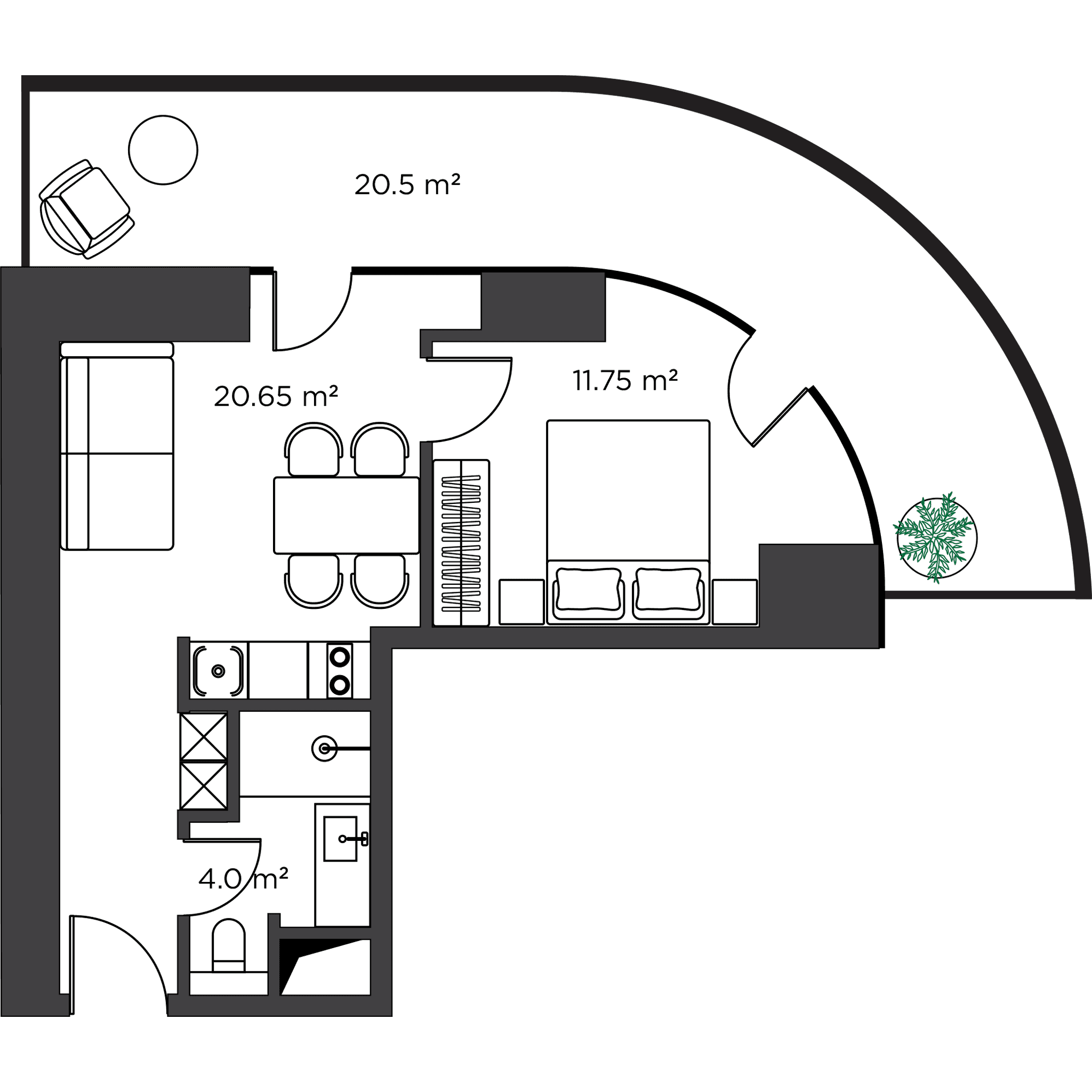 1-комн, 57.5 м², из 30