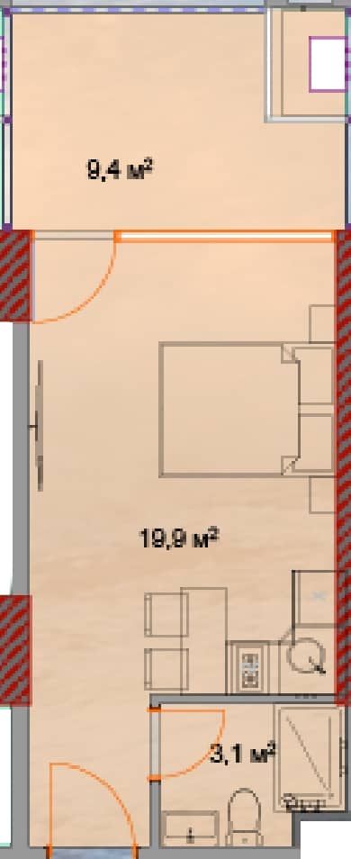 Студия, 33.1 м², этаж 9