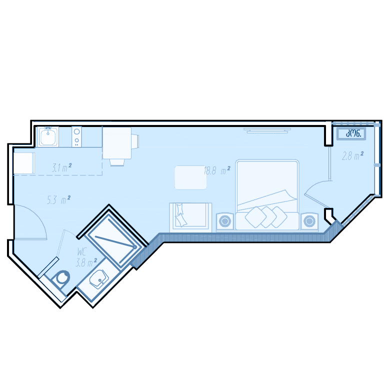 {{roomApartmentOrStudio}}, 34.9 м², 29 этаж в ЖК "BlueSky Tower"