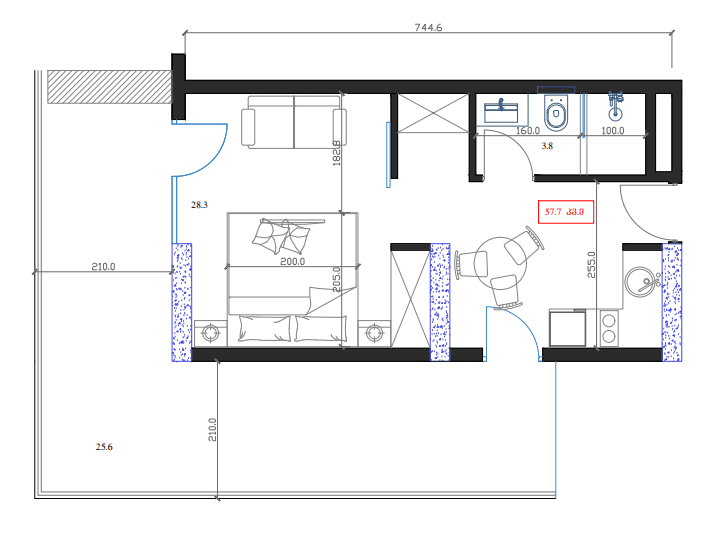 {{roomApartmentOrStudio}}, 57.7 მ², 12 სართული, Marina Club ბათუმში