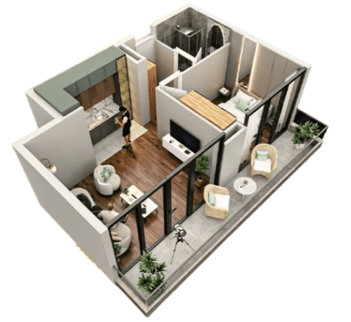 {{roomApartmentOrStudio}}, 50.5 მ², 3 სართული, Tekto Rakurs ბათუმში