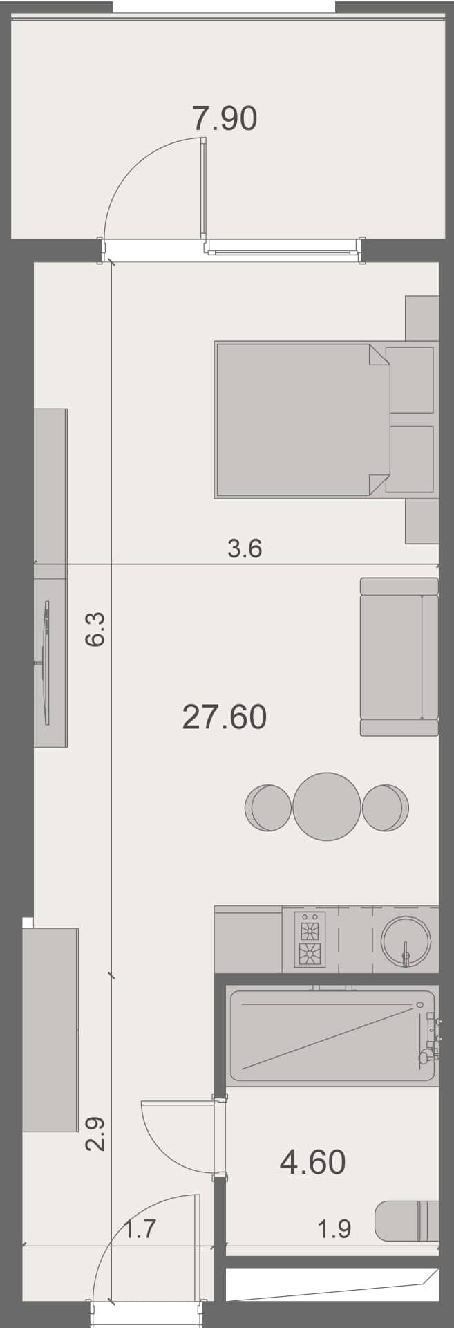 {{roomApartmentOrStudio}}, 40.1 მ², 13 სართული, Stay & Rent ბათუმში