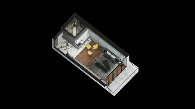 Studio, 40.5 m², Floor 19