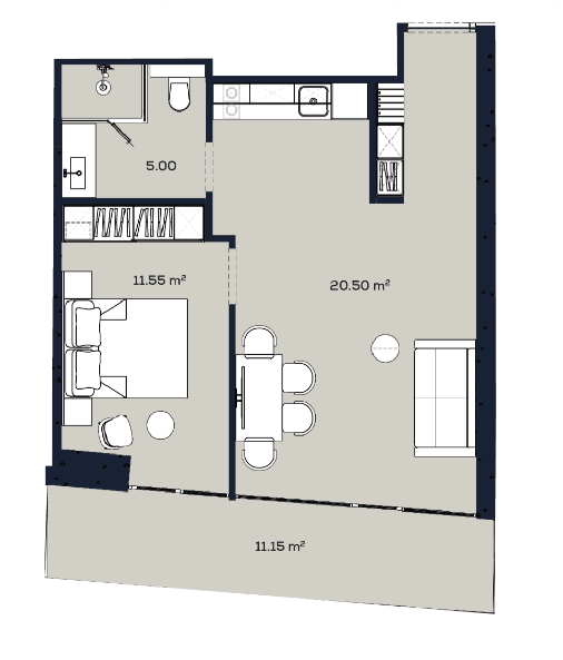 1-room, 59.6 m², Floor 48