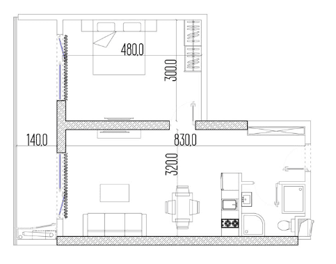 {{roomApartmentOrStudio}}, 50.4 მ², 16 სართული, Intourist Residence ბათუმში