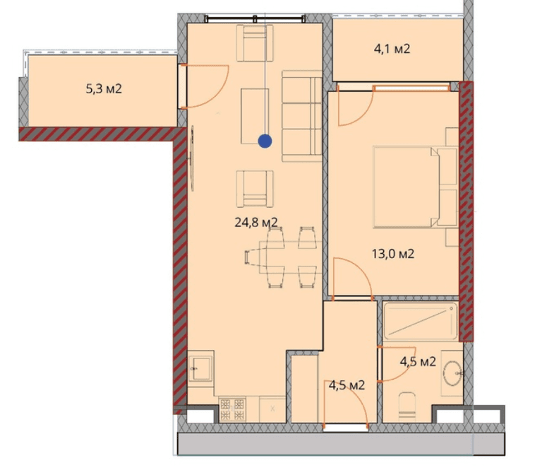 {{roomApartmentOrStudio}}, 58 m², 12 floor, OKTO Art House in Batumi