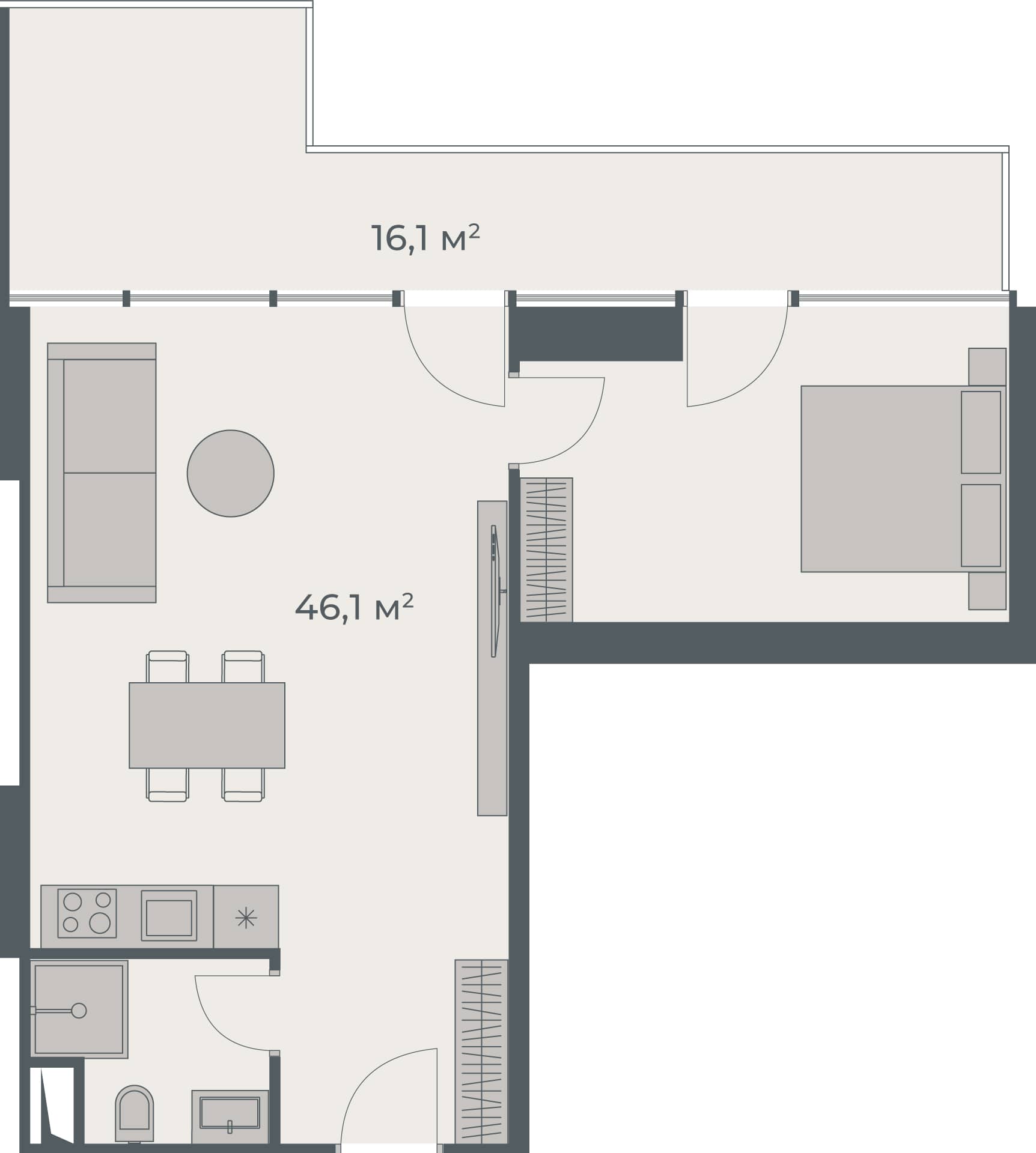 1-комн, 62.2 м², этаж 28
