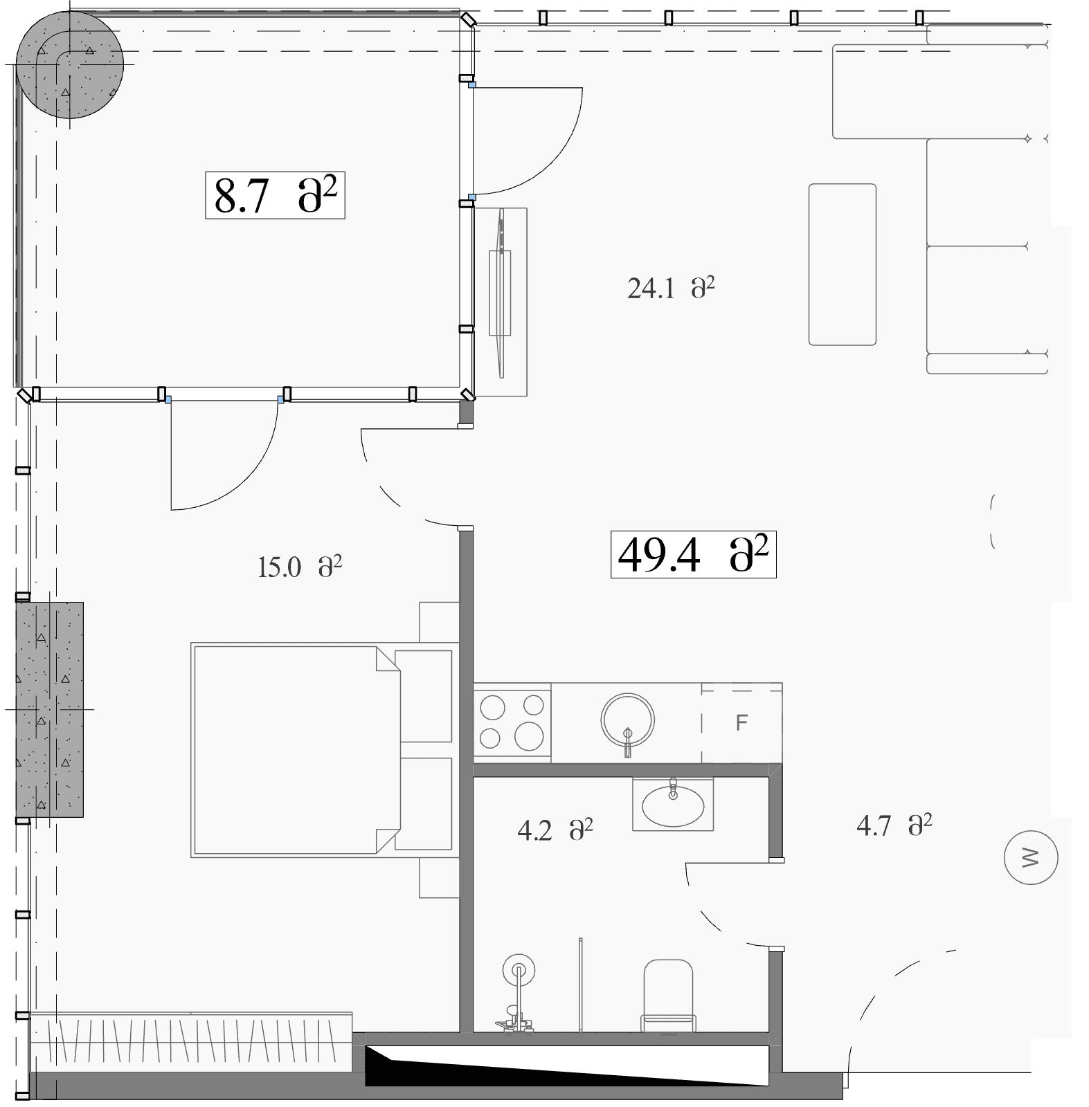 דירת חדר אחד, 58.1 מ״ר, קומה 13 בSimponia