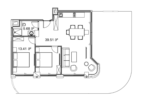 2-room, 134.3 m², Floor 8