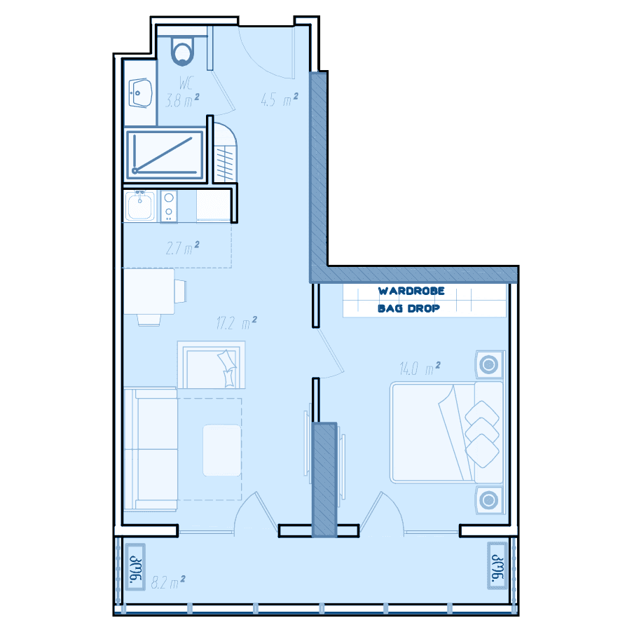 1-room, 53.4 m², Floor 35