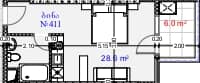 სტუდიო, 34.6 მ², სართული 4