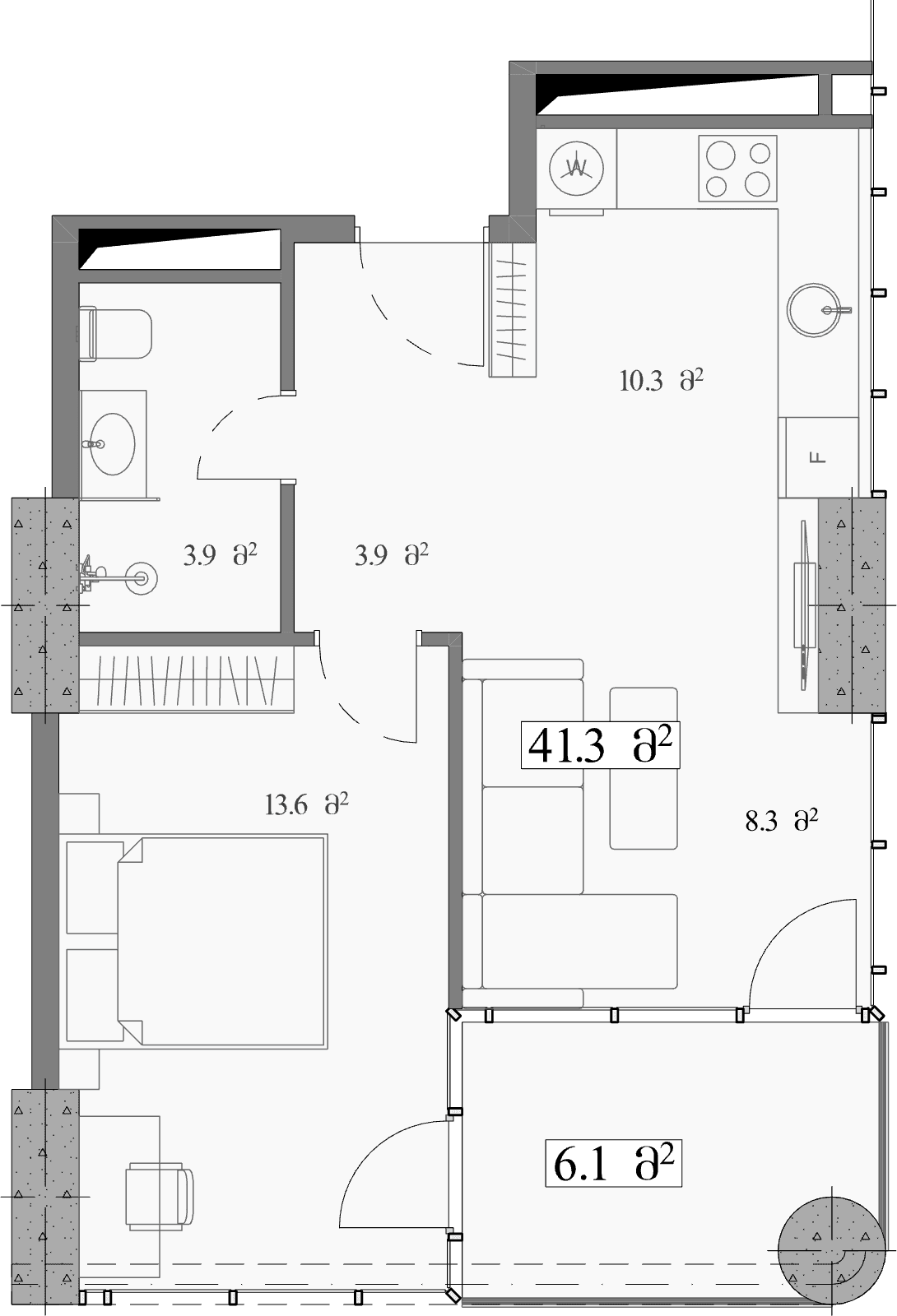 דירת חדר אחד, 47.4 מ״ר, קומה 14 בSimponia