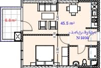 {{roomApartmentOrStudio}}, 52.3 მ², 14 სართული, Aquapark Residence ბათუმში