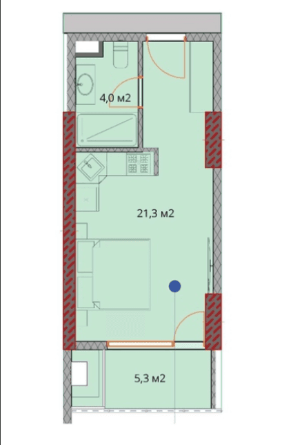 {{roomApartmentOrStudio}}, 30.8 m², 22 floor, OKTO Art House in Batumi