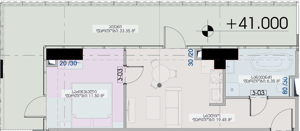 1-room, 70.7 m², Floor 11