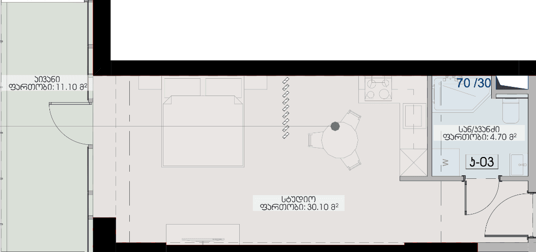 {{roomApartmentOrStudio}}, 45.9 მ², 21 სართული, Geuz Towers ბათუმში