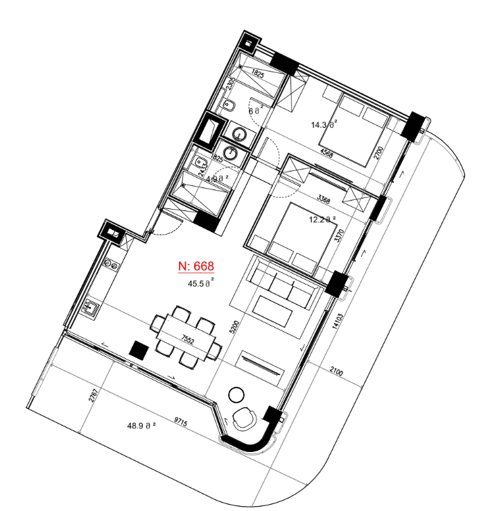 2-комн, 106.6 м²