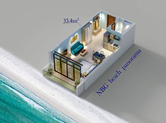 {{roomApartmentOrStudio}}, 29.4 მ², 2 სართული, NBG Beach Panorama ბათუმში