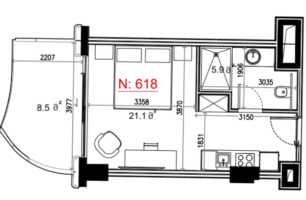 {{roomApartmentOrStudio}}, 35.52 м², 6 этаж в ЖК "Next Collection"