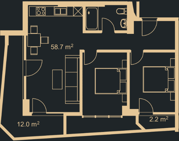 {{roomApartmentOrStudio}}, 45.7 მ², 12 სართული, Green Side Gonio ბათუმში