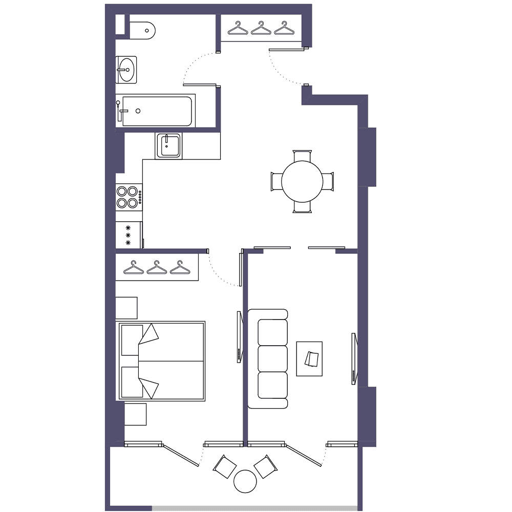 1-room, 55.3 m²