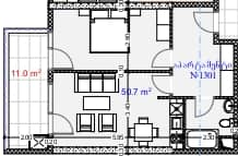 {{roomApartmentOrStudio}}, 61.7 მ², 13 სართული, Aquapark Residence ბათუმში