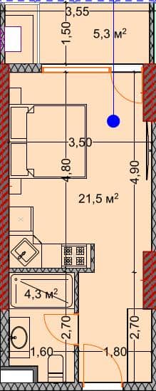 {{roomApartmentOrStudio}}, 30.8 მ², 23 სართული, OKTO Art House ბათუმში
