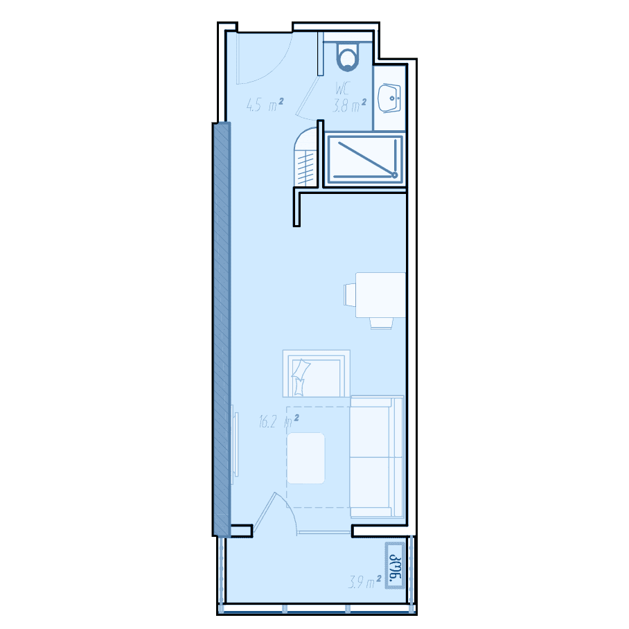 Studio, 32.2 m², Floor 29