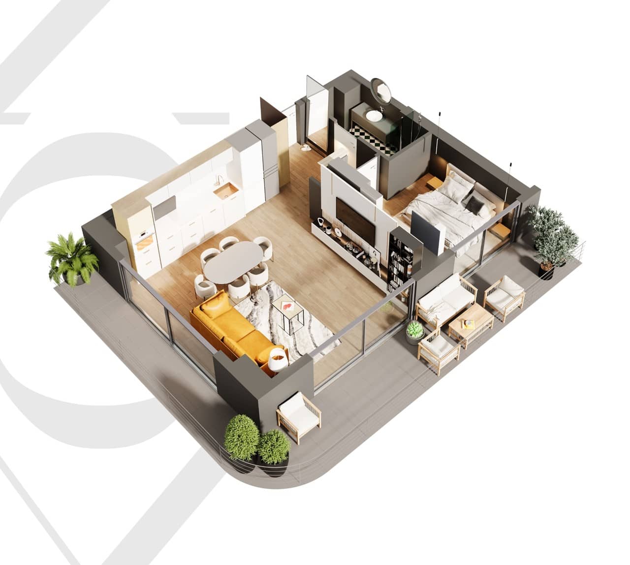 1-room, 63.2 m²