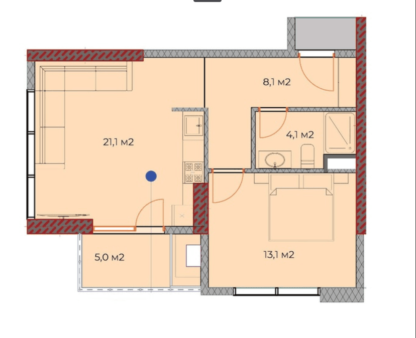 {{roomApartmentOrStudio}}, 52.6 m², 2 floor, OKTO Art House in Batumi