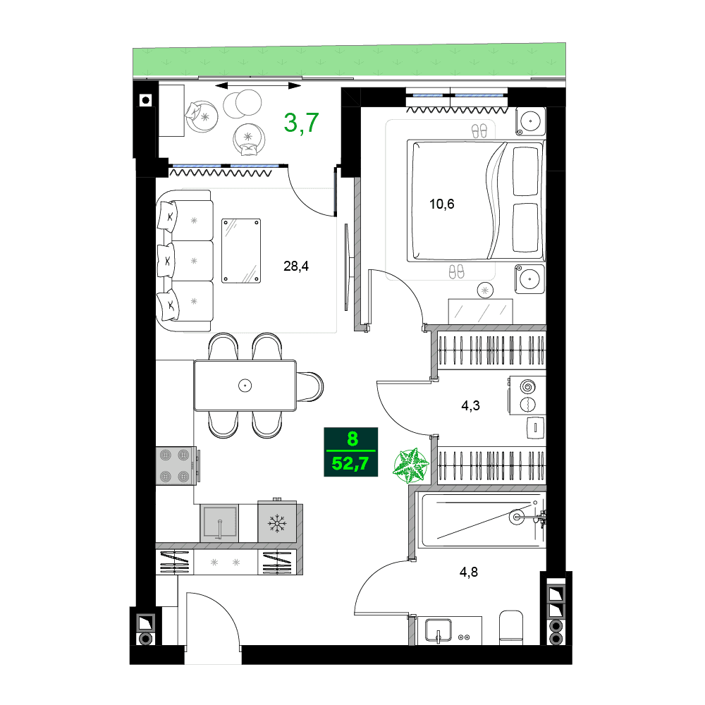 2-комн, 52.7 м², этаж 13