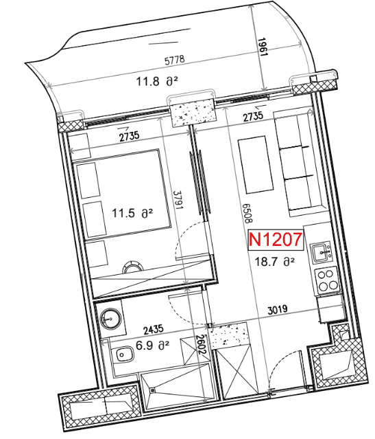 1-комн, 48.9 м²