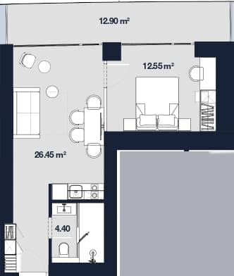 {{roomApartmentOrStudio}}, 56.3 მ², 50 სართული, Alliance Centropolis ბათუმში