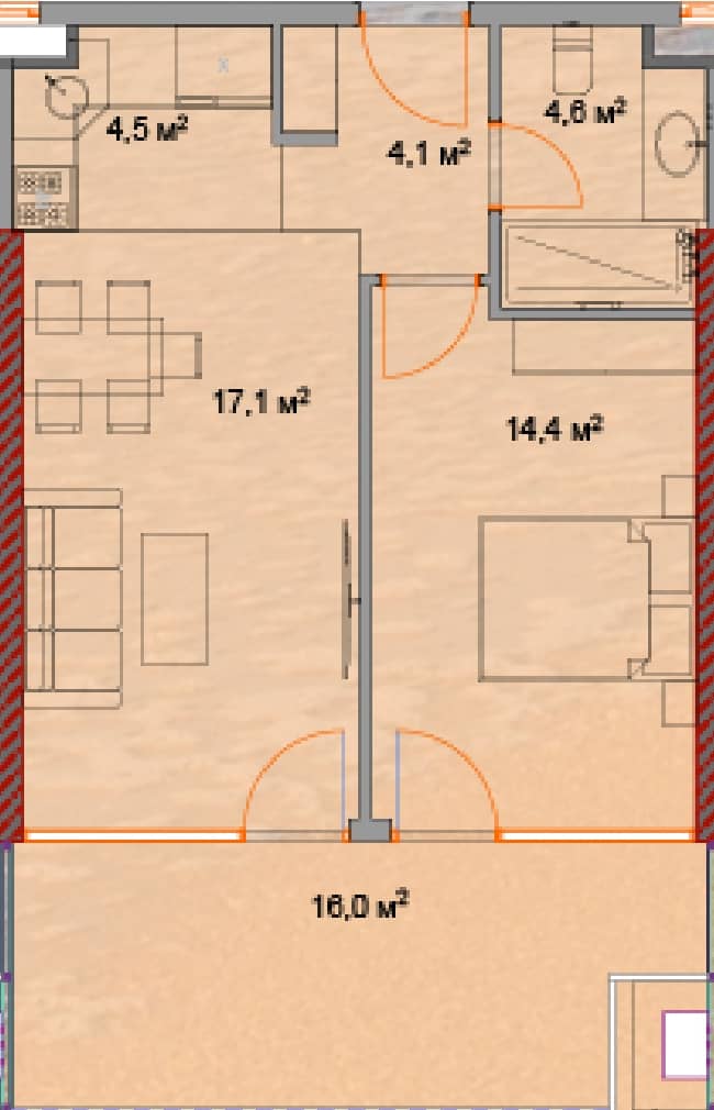1-комн, 62.4 м², этаж 6