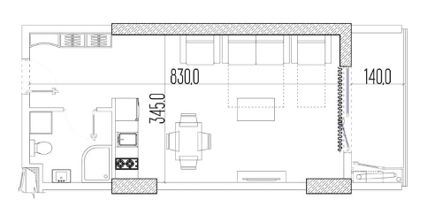 {{roomApartmentOrStudio}}, 33.5 მ², 36 სართული, Intourist Residence ბათუმში