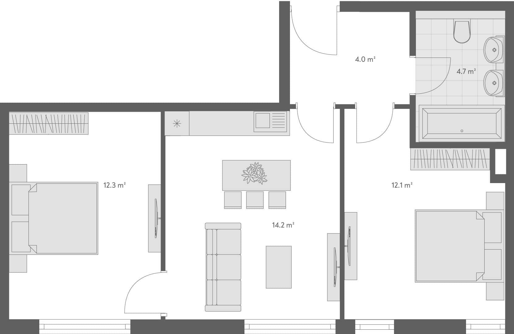 3-bedroom apartment, 48.9 m², 1 floor, Wyndham Grand Family Club in Batumi