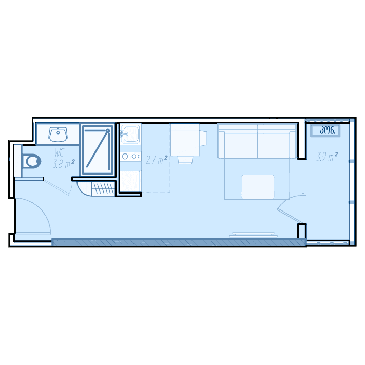 {{roomApartmentOrStudio}}, 29.2 მ², 34 სართული, BlueSky Tower ბათუმში