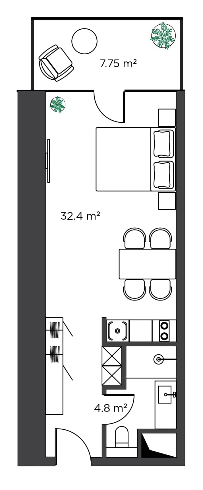 {{roomApartmentOrStudio}}, 44.95 მ², 8 სართული, Ambassadori Island ბათუმში