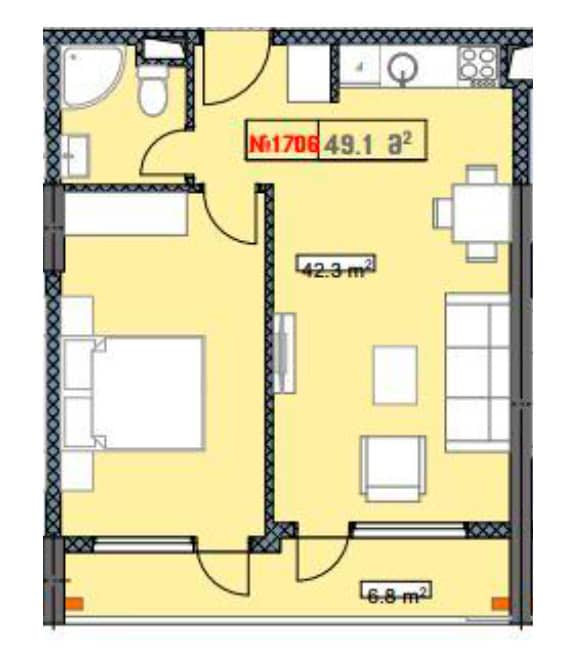 {{roomApartmentOrStudio}}, 49.1 m², 19 floor, New Boulevard Residence in Batumi