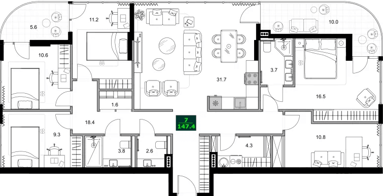 4-комнатная квартира, 147.4 м², 5 этаж в ЖК "SUMMER 365"