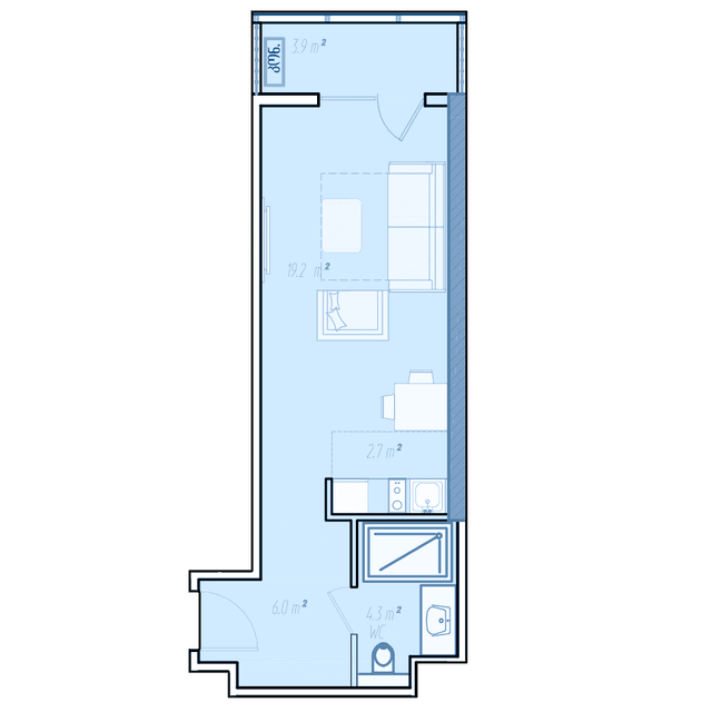 studio, 28.9 m², 34 floor in "BlueSky Tower"
