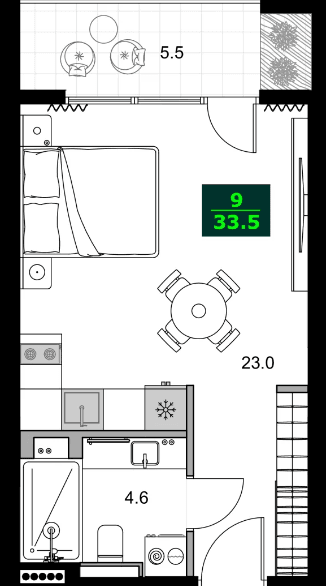 1-комнатная квартира, 33.5 м², 5 этаж в ЖК "SUMMER 365"