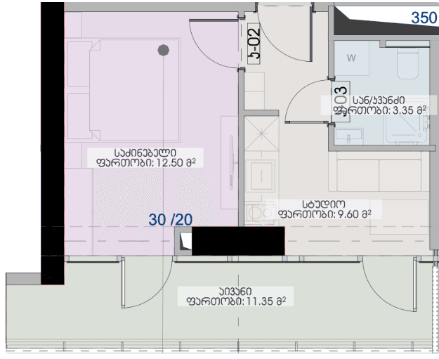 1-комнатная квартира, 36.8 м², 17 этаж в ЖК "Geuz Towers"