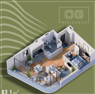 1-комнатная квартира, 63.1 м², 4 этаж в ЖК "OG Residence"